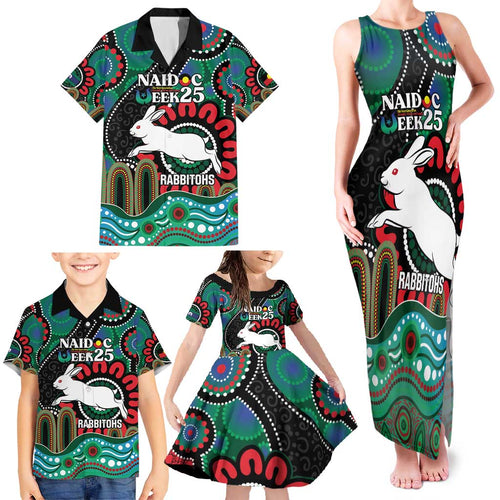 Custom NAIDOC Week 2025 Rabbitohs Family Matching Tank Maxi Dress and Hawaiian Shirt Go Souths Indigenous Art