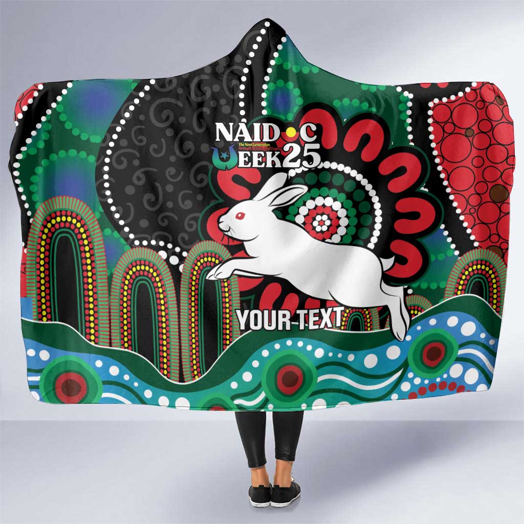 Custom NAIDOC Week 2025 Rabbitohs Hooded Blanket Go Souths Indigenous Art