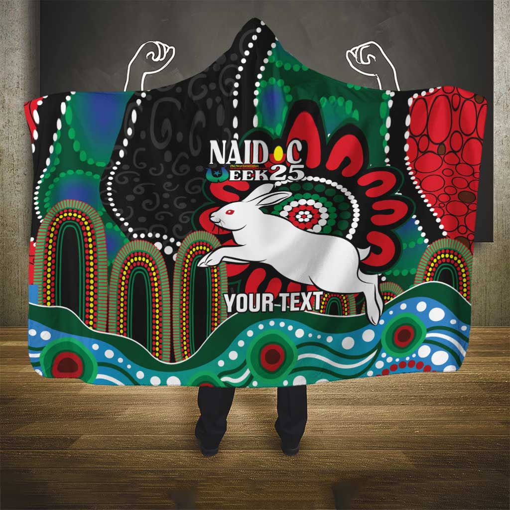 Custom NAIDOC Week 2025 Rabbitohs Hooded Blanket Go Souths Indigenous Art