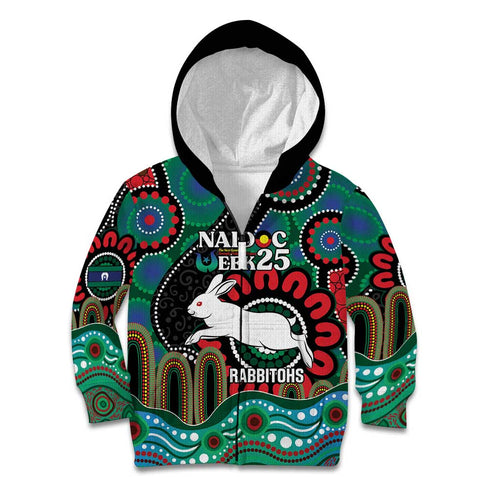 Custom NAIDOC Week 2025 Rabbitohs Kid Hoodie Go Souths Indigenous Art