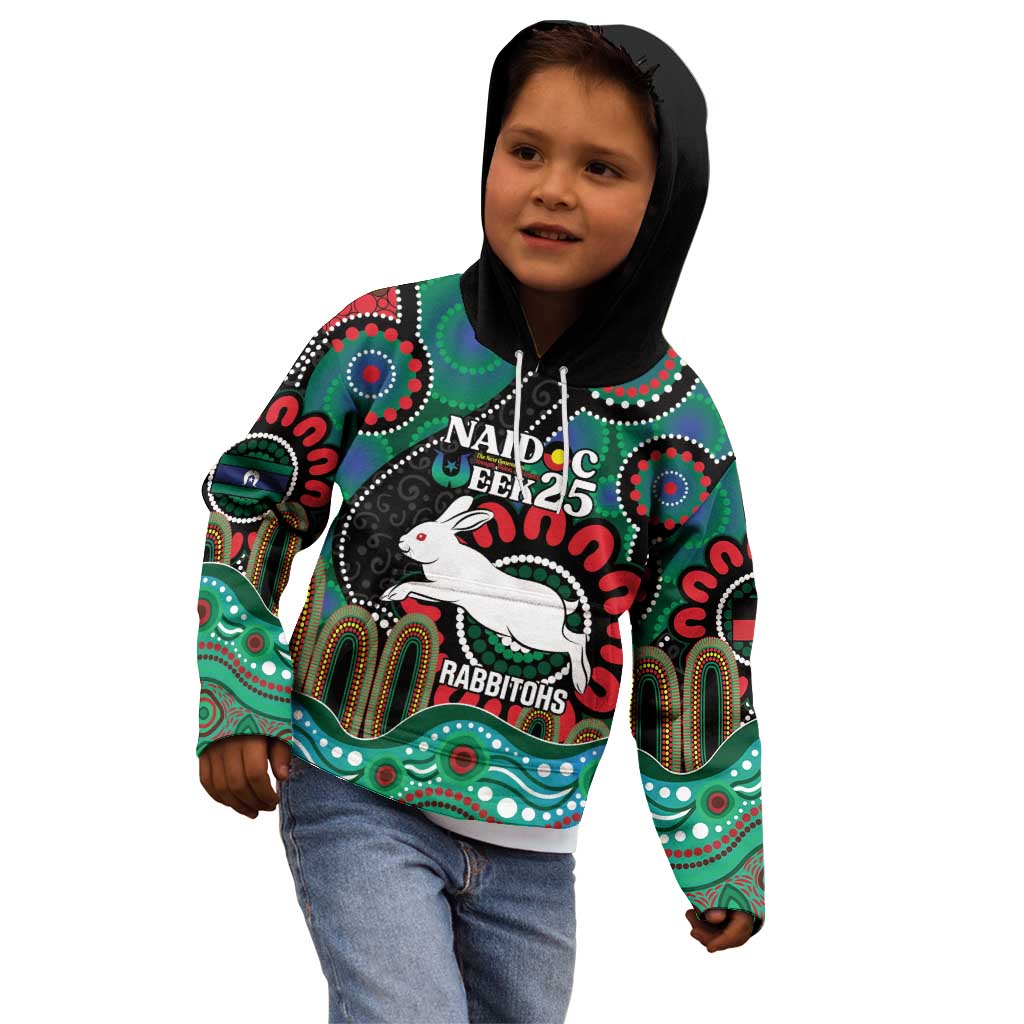 Custom NAIDOC Week 2025 Rabbitohs Kid Hoodie Go Souths Indigenous Art
