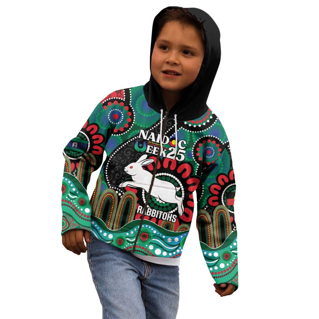 Custom NAIDOC Week 2025 Rabbitohs Kid Hoodie Go Souths Indigenous Art