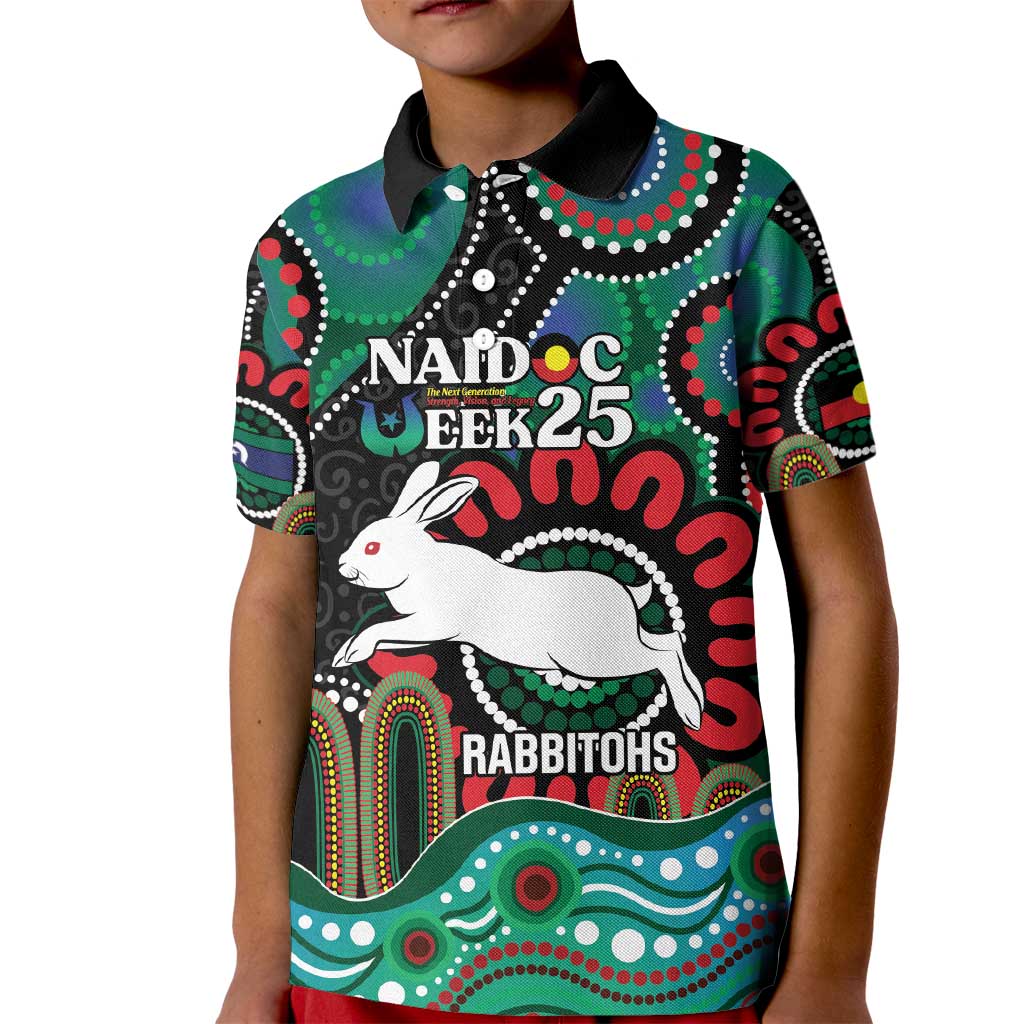 Custom NAIDOC Week 2025 Rabbitohs Kid Polo Shirt Go Souths Indigenous Art