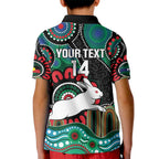Custom NAIDOC Week 2025 Rabbitohs Kid Polo Shirt Go Souths Indigenous Art