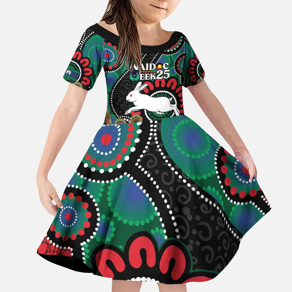 Custom NAIDOC Week 2025 Rabbitohs Kid Short Sleeve Dress Go Souths Indigenous Art