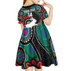 Custom NAIDOC Week 2025 Rabbitohs Kid Short Sleeve Dress Go Souths Indigenous Art