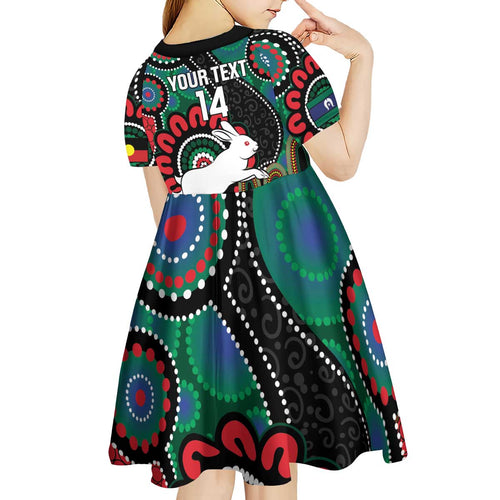 Custom NAIDOC Week 2025 Rabbitohs Kid Short Sleeve Dress Go Souths Indigenous Art