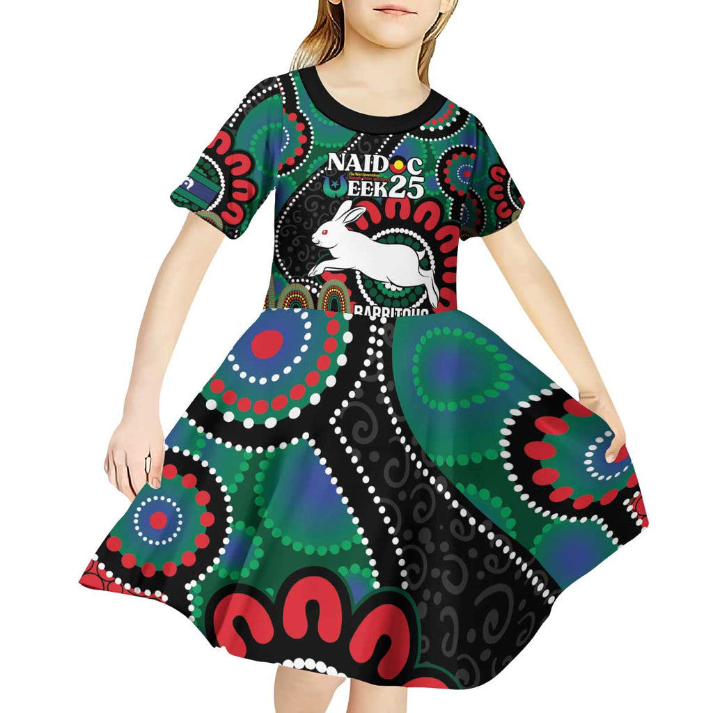 Custom NAIDOC Week 2025 Rabbitohs Kid Short Sleeve Dress Go Souths Indigenous Art