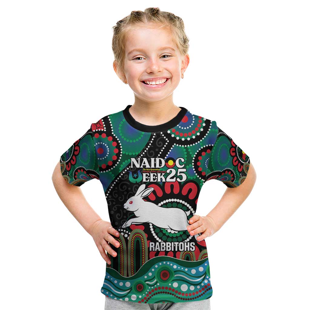 Custom NAIDOC Week 2025 Rabbitohs Kid T Shirt Go Souths Indigenous Art