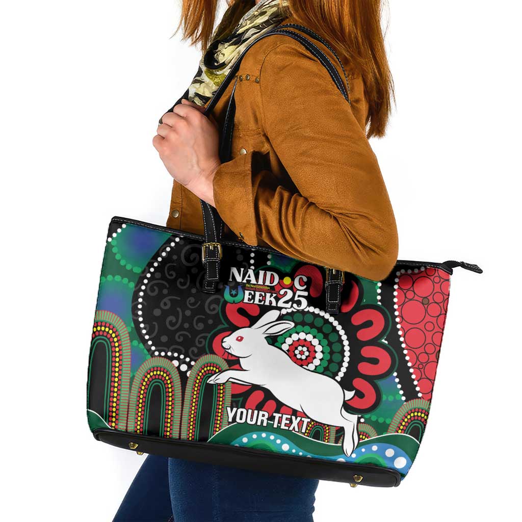 Custom NAIDOC Week 2025 Rabbitohs Leather Tote Bag Go Souths Indigenous Art