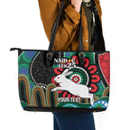 Custom NAIDOC Week 2025 Rabbitohs Leather Tote Bag Go Souths Indigenous Art