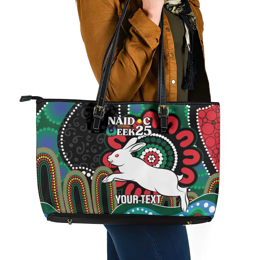 Custom NAIDOC Week 2025 Rabbitohs Leather Tote Bag Go Souths Indigenous Art
