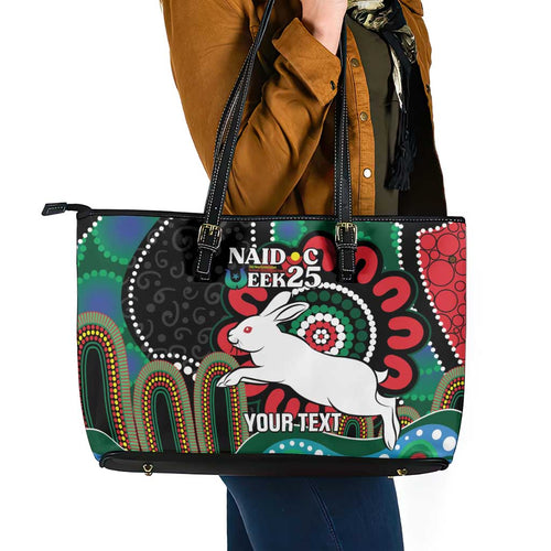 Custom NAIDOC Week 2025 Rabbitohs Leather Tote Bag Go Souths Indigenous Art