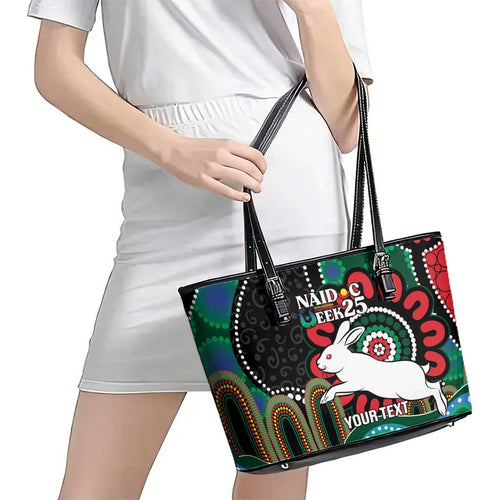 Custom NAIDOC Week 2025 Rabbitohs Leather Tote Bag Go Souths Indigenous Art