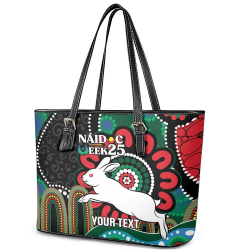Custom NAIDOC Week 2025 Rabbitohs Leather Tote Bag Go Souths Indigenous Art