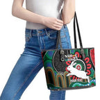 Custom NAIDOC Week 2025 Rabbitohs Leather Tote Bag Go Souths Indigenous Art