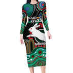 Custom NAIDOC Week 2025 Rabbitohs Long Sleeve Bodycon Dress Go Souths Indigenous Art