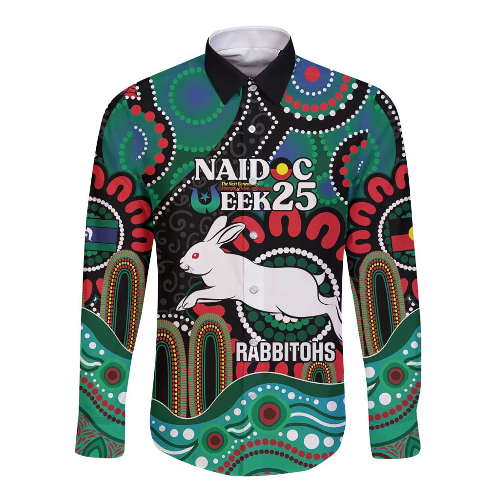 Custom NAIDOC Week 2025 Rabbitohs Long Sleeve Button Shirt Go Souths Indigenous Art