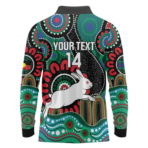 Custom NAIDOC Week 2025 Rabbitohs Long Sleeve Polo Shirt Go Souths Indigenous Art
