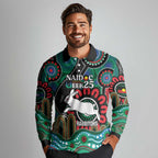 Custom NAIDOC Week 2025 Rabbitohs Long Sleeve Polo Shirt Go Souths Indigenous Art
