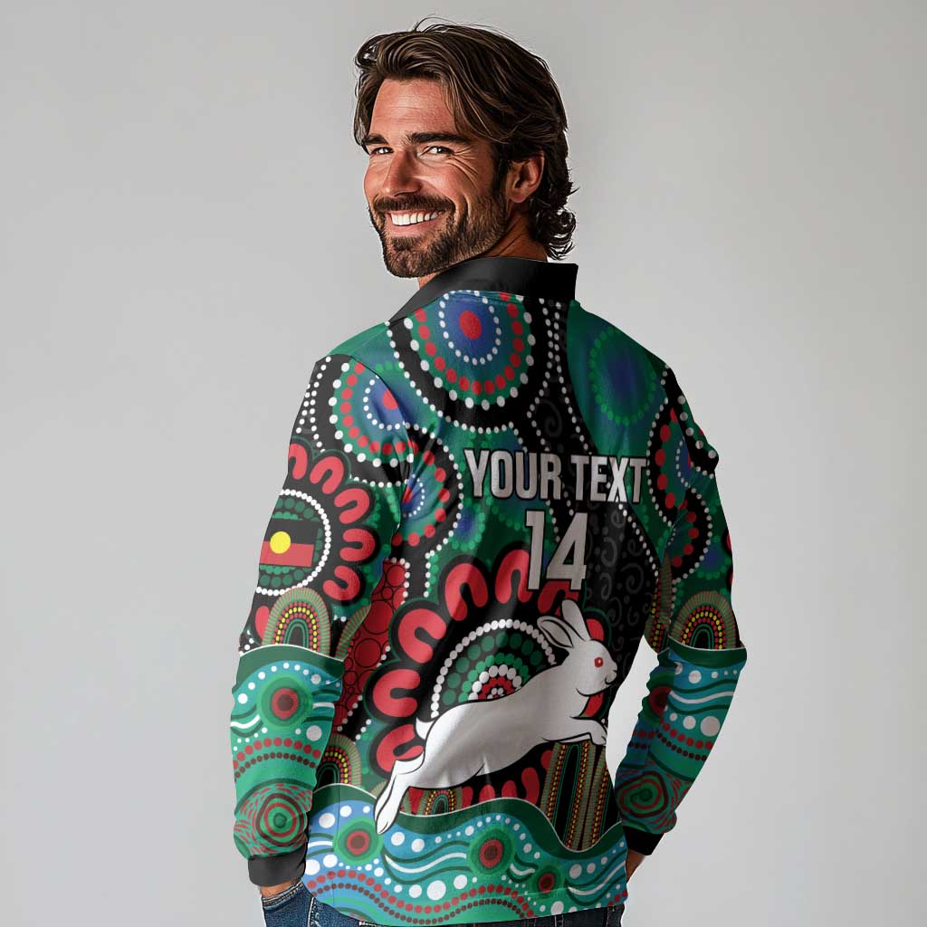 Custom NAIDOC Week 2025 Rabbitohs Long Sleeve Polo Shirt Go Souths Indigenous Art