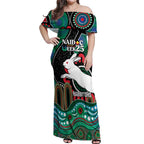 Custom NAIDOC Week 2025 Rabbitohs Off Shoulder Maxi Dress Go Souths Indigenous Art