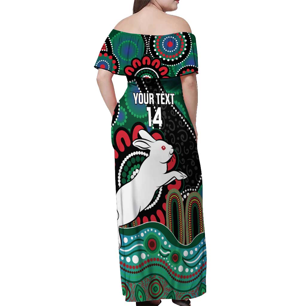 Custom NAIDOC Week 2025 Rabbitohs Off Shoulder Maxi Dress Go Souths Indigenous Art