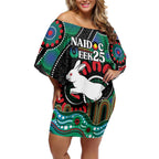 Custom NAIDOC Week 2025 Rabbitohs Off Shoulder Short Dress Go Souths Indigenous Art