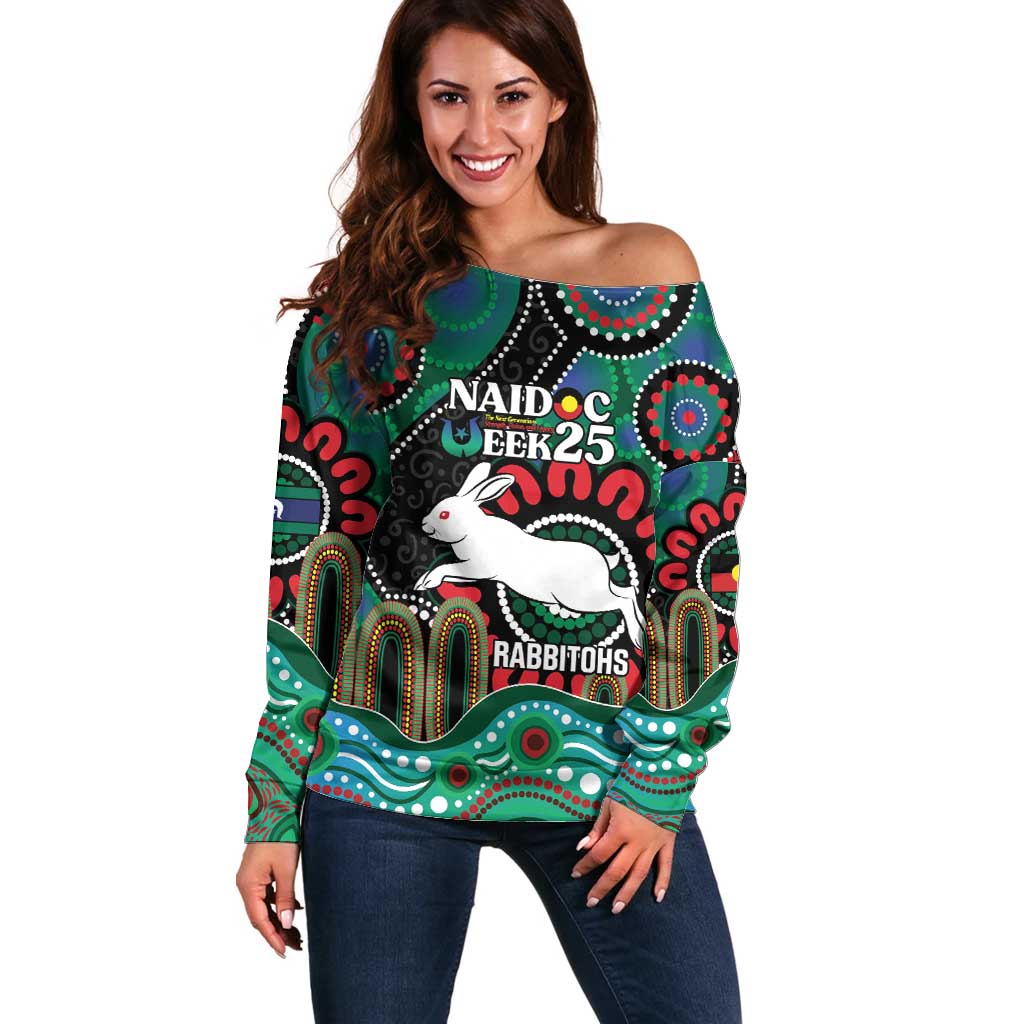 Custom NAIDOC Week 2025 Rabbitohs Off Shoulder Sweater Go Souths Indigenous Art