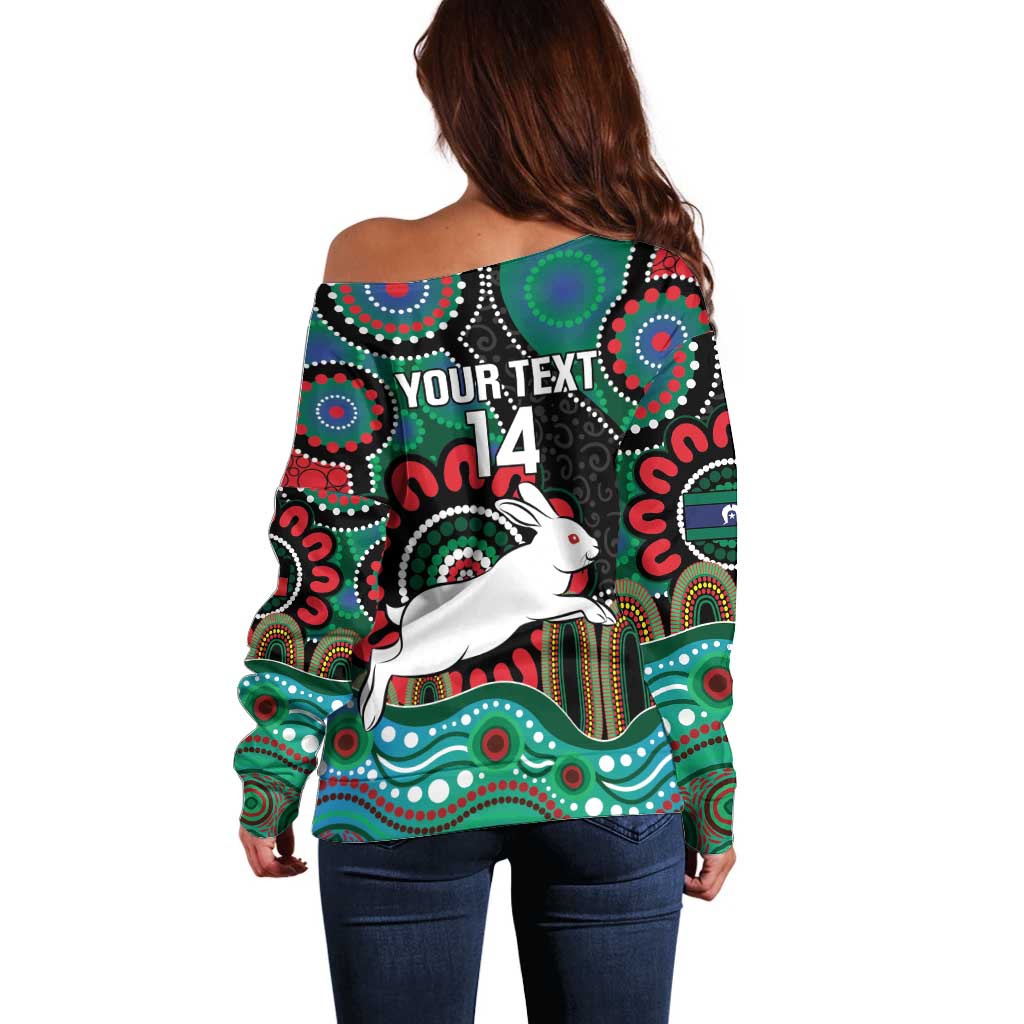Custom NAIDOC Week 2025 Rabbitohs Off Shoulder Sweater Go Souths Indigenous Art
