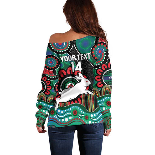 Custom NAIDOC Week 2025 Rabbitohs Off Shoulder Sweater Go Souths Indigenous Art
