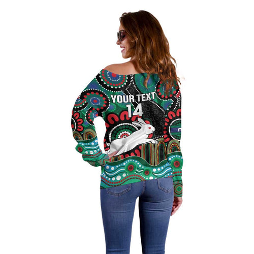 Custom NAIDOC Week 2025 Rabbitohs Off Shoulder Sweater Go Souths Indigenous Art