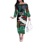 Custom NAIDOC Week 2025 Rabbitohs Off The Shoulder Long Sleeve Dress Go Souths Indigenous Art