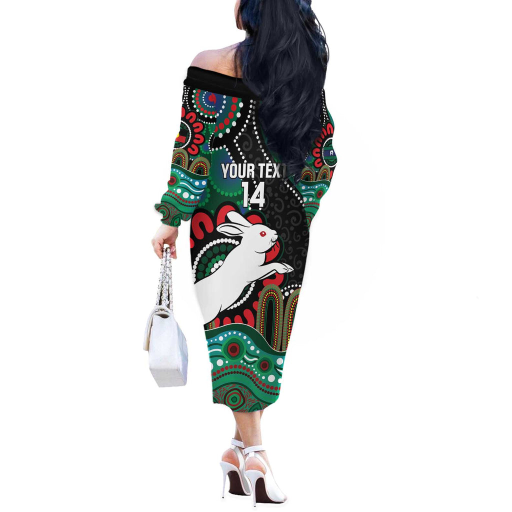 Custom NAIDOC Week 2025 Rabbitohs Off The Shoulder Long Sleeve Dress Go Souths Indigenous Art