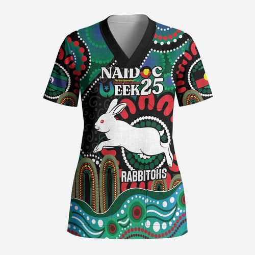 Custom NAIDOC Week 2025 Rabbitohs Scrub Top Go Souths Indigenous Art LT14