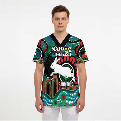 Custom NAIDOC Week 2025 Rabbitohs Scrub Top Go Souths Indigenous Art LT14