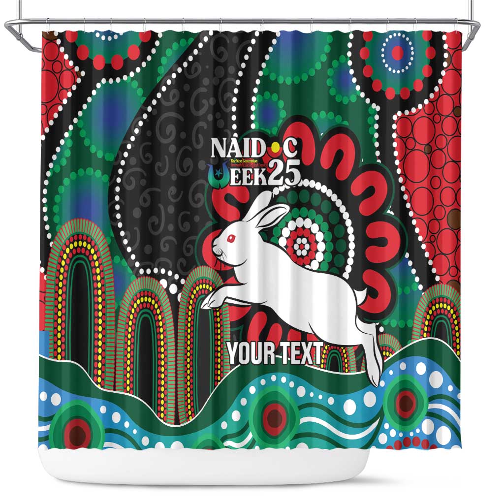 Custom NAIDOC Week 2025 Rabbitohs Shower Curtain Go Souths Indigenous Art