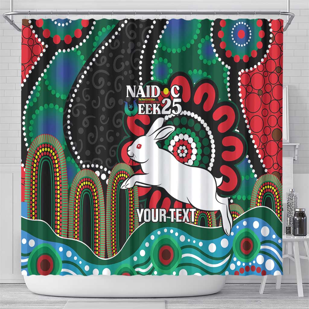 Custom NAIDOC Week 2025 Rabbitohs Shower Curtain Go Souths Indigenous Art