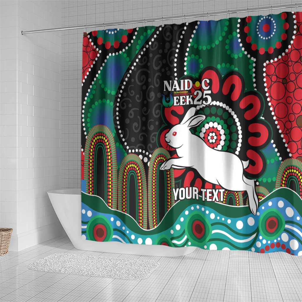 Custom NAIDOC Week 2025 Rabbitohs Shower Curtain Go Souths Indigenous Art
