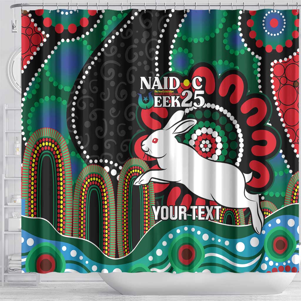 Custom NAIDOC Week 2025 Rabbitohs Shower Curtain Go Souths Indigenous Art