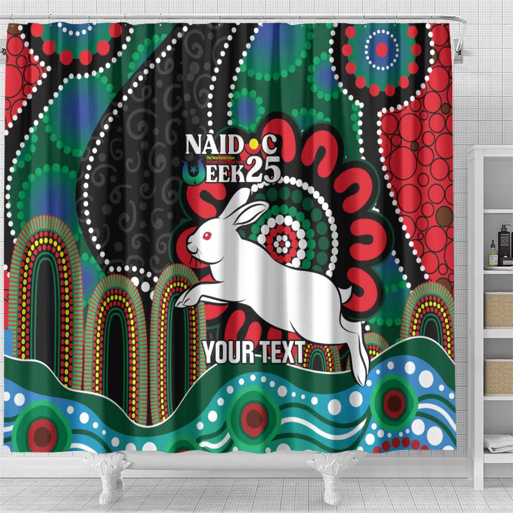 Custom NAIDOC Week 2025 Rabbitohs Shower Curtain Go Souths Indigenous Art