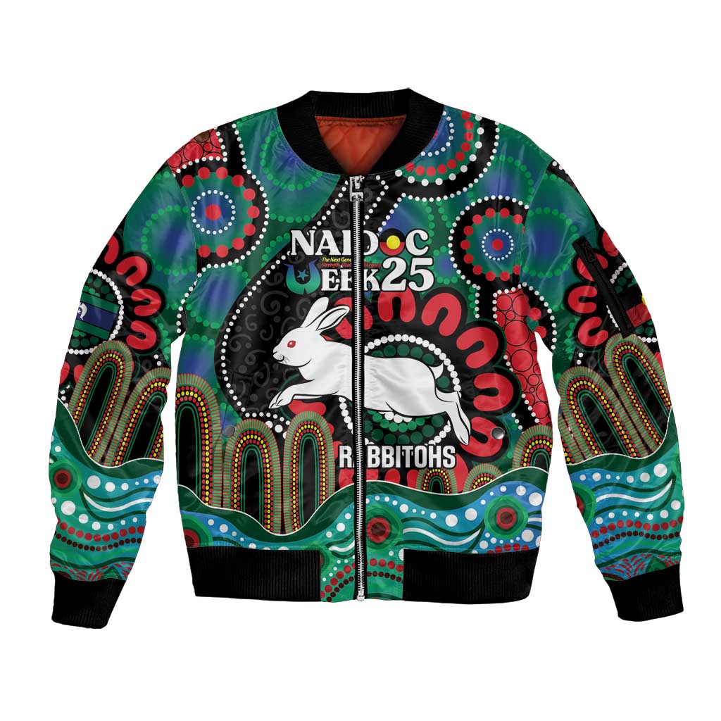 Custom NAIDOC Week 2025 Rabbitohs Sleeve Zip Bomber Jacket Go Souths Indigenous Art