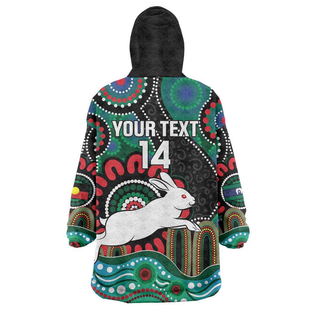 Custom NAIDOC Week 2025 Rabbitohs Wearable Blanket Hoodie Go Souths Indigenous Art
