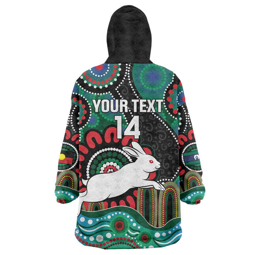 Custom NAIDOC Week 2025 Rabbitohs Wearable Blanket Hoodie Go Souths Indigenous Art