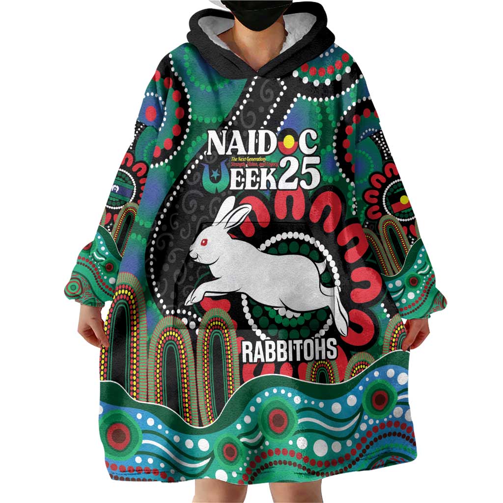 Custom NAIDOC Week 2025 Rabbitohs Wearable Blanket Hoodie Go Souths Indigenous Art