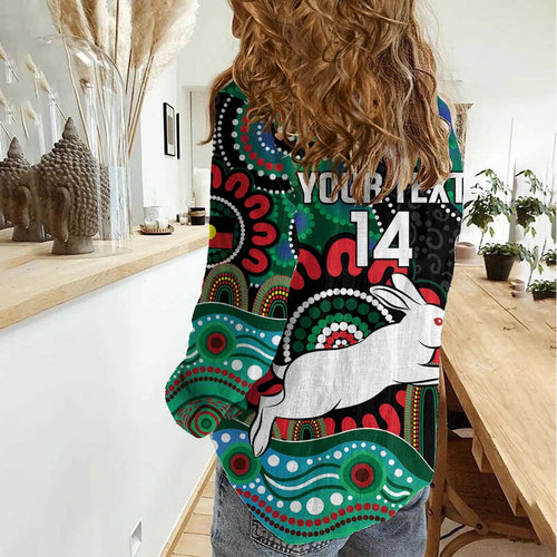 Custom NAIDOC Week 2025 Rabbitohs Women Casual Shirt Go Souths Indigenous Art