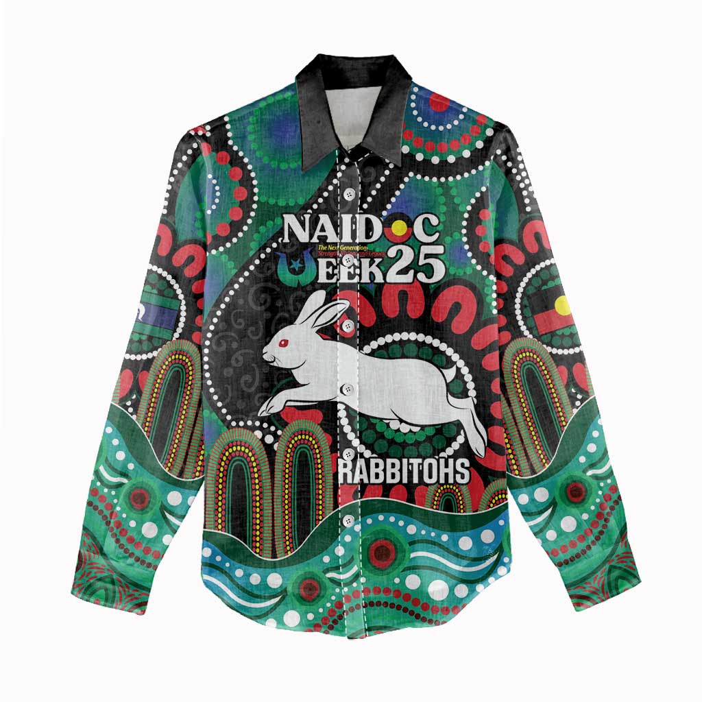 Custom NAIDOC Week 2025 Rabbitohs Women Casual Shirt Go Souths Indigenous Art