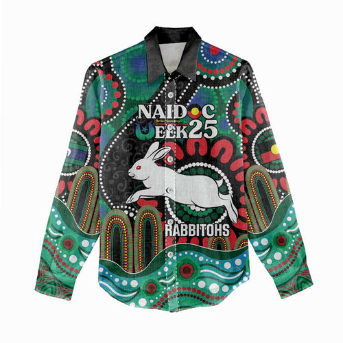 Custom NAIDOC Week 2025 Rabbitohs Women Casual Shirt Go Souths Indigenous Art