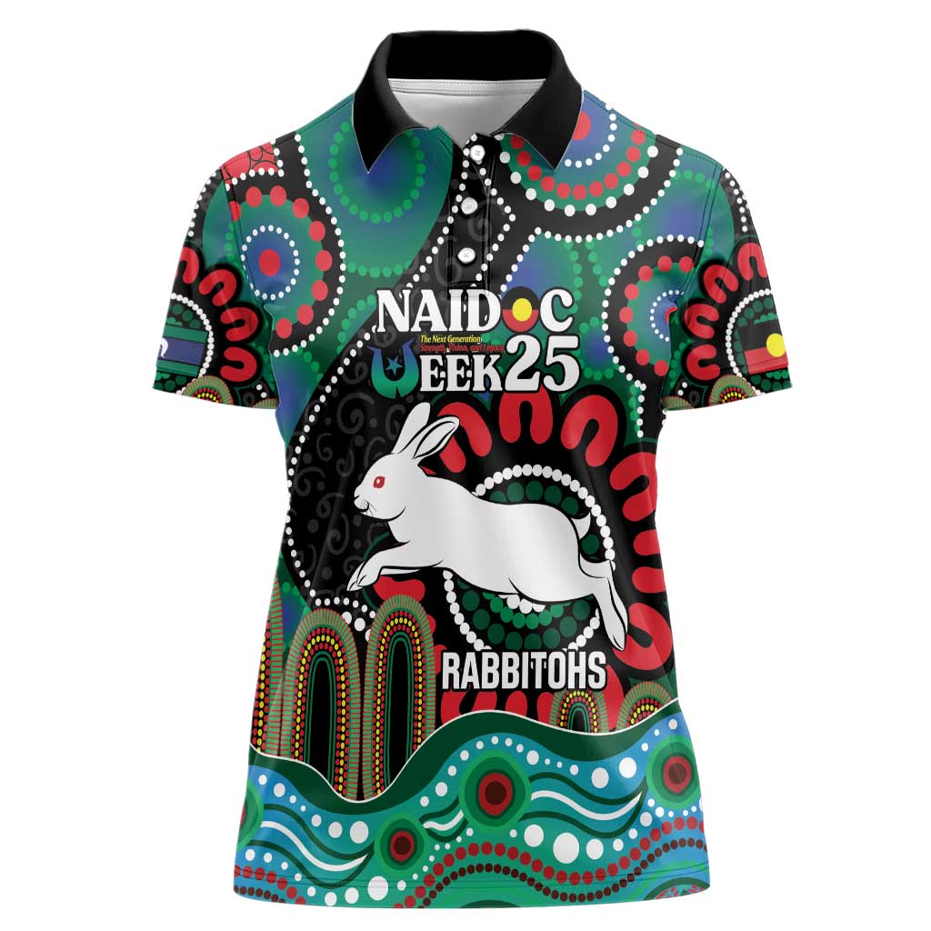 Custom NAIDOC Week 2025 Rabbitohs Women Polo Shirt Go Souths Indigenous Art