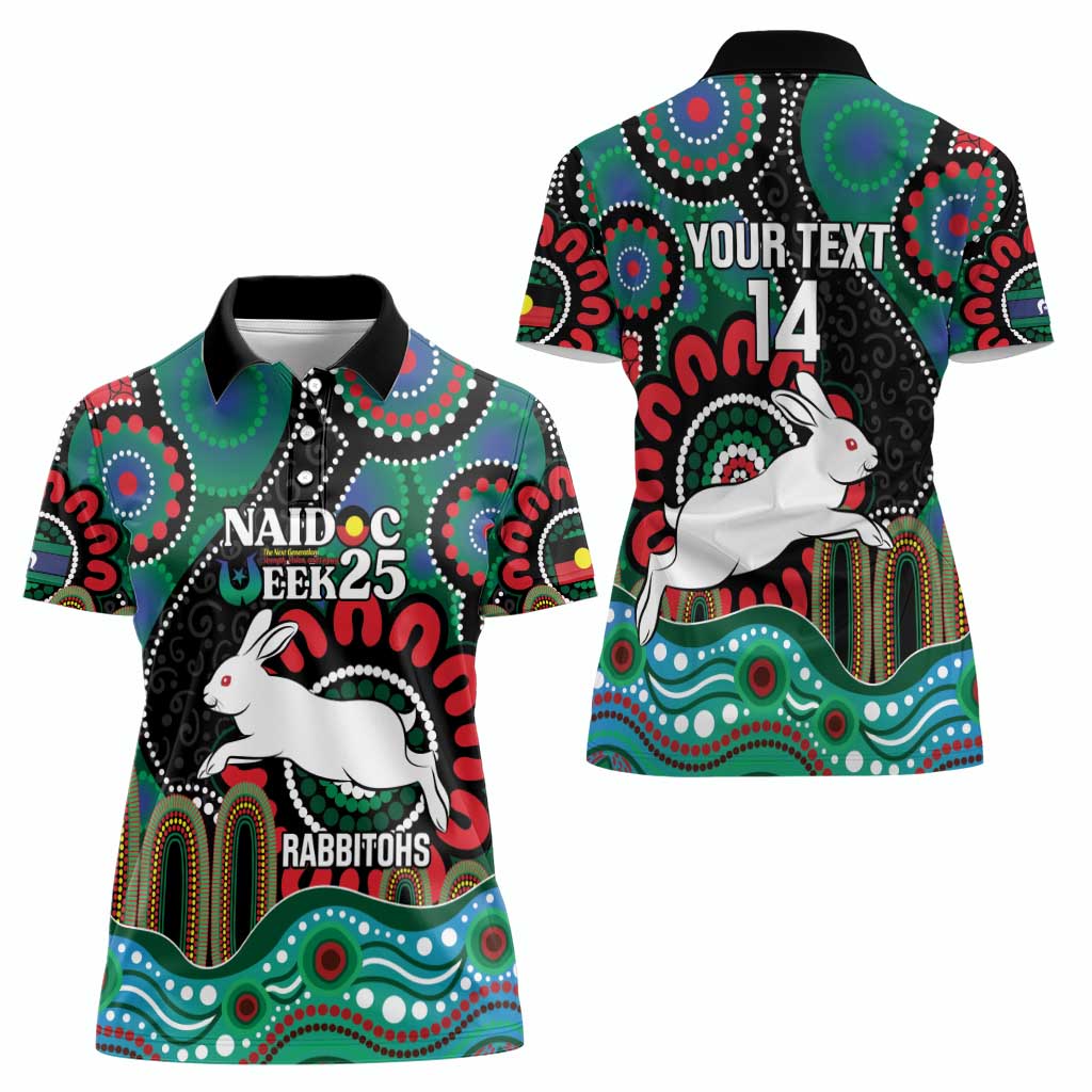 Custom NAIDOC Week 2025 Rabbitohs Women Polo Shirt Go Souths Indigenous Art